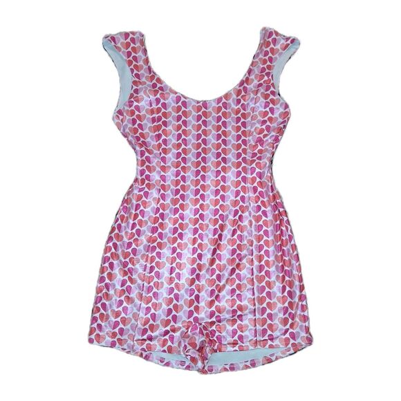 Lucy In The Sky Pink and Red Hearts Short Romper Medium Women's *sm flaw - Picture 1 of 7